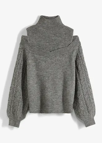 Svetr s odhalenými rameny • šedý melír • bonprix obchod