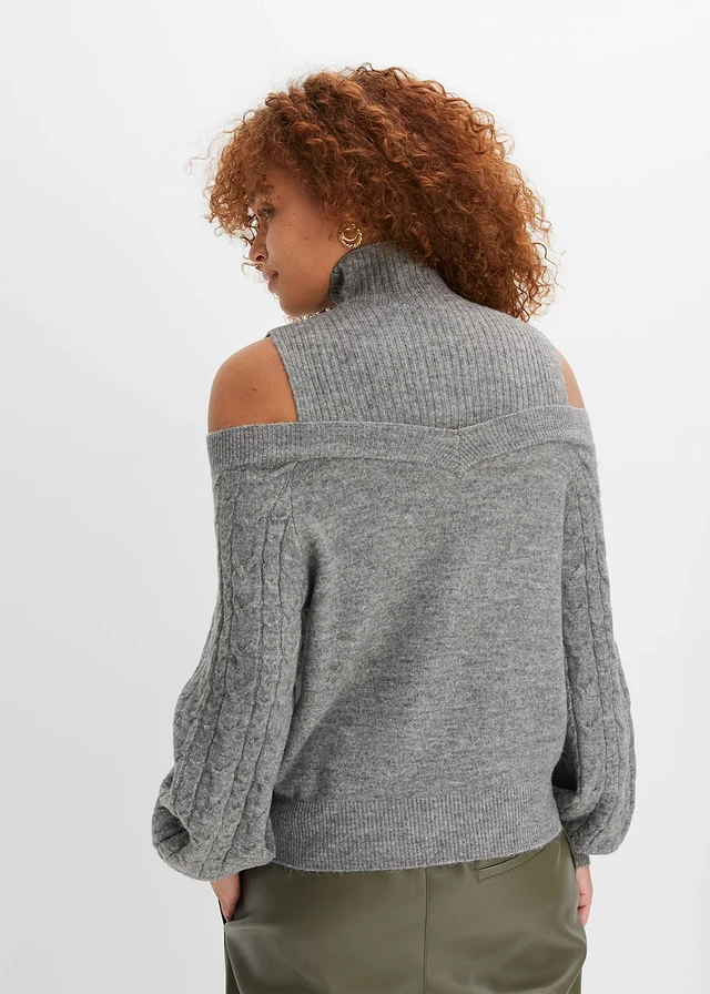 Pull épaules dénudées, Couleur: gris chiné