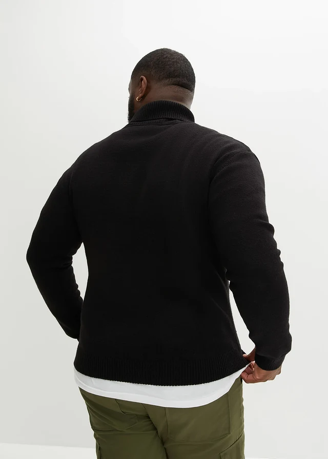 Pull col roulé à finitions côtelées, Couleur: noir