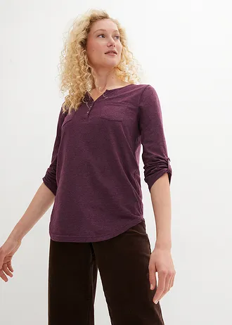 Bavlněné tričko Henley s knoflíkovou légou • bezinkový melír • bonprix obchod