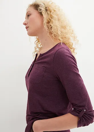 Bavlněné tričko Henley s knoflíkovou légou • bezinkový melír • bonprix obchod