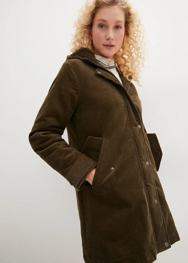 Parka chaude en velours côtelé avec capuche doublée polaire, coupe trapèze • olive foncé • product-page.page-title-suffix