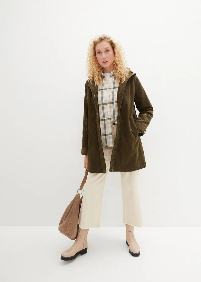 Parka chaude en velours côtelé avec capuche doublée polaire, coupe trapèze • olive foncé • product-page.page-title-suffix