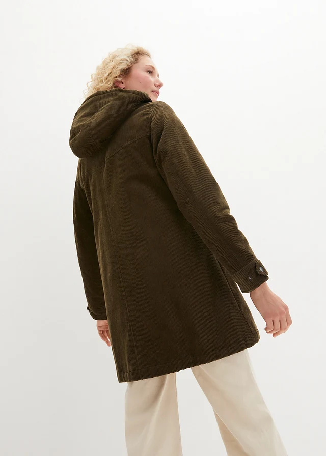 Parka chaude en velours côtelé avec capuche doublée polaire, coupe trapèze • olive foncé • product-page.page-title-suffix