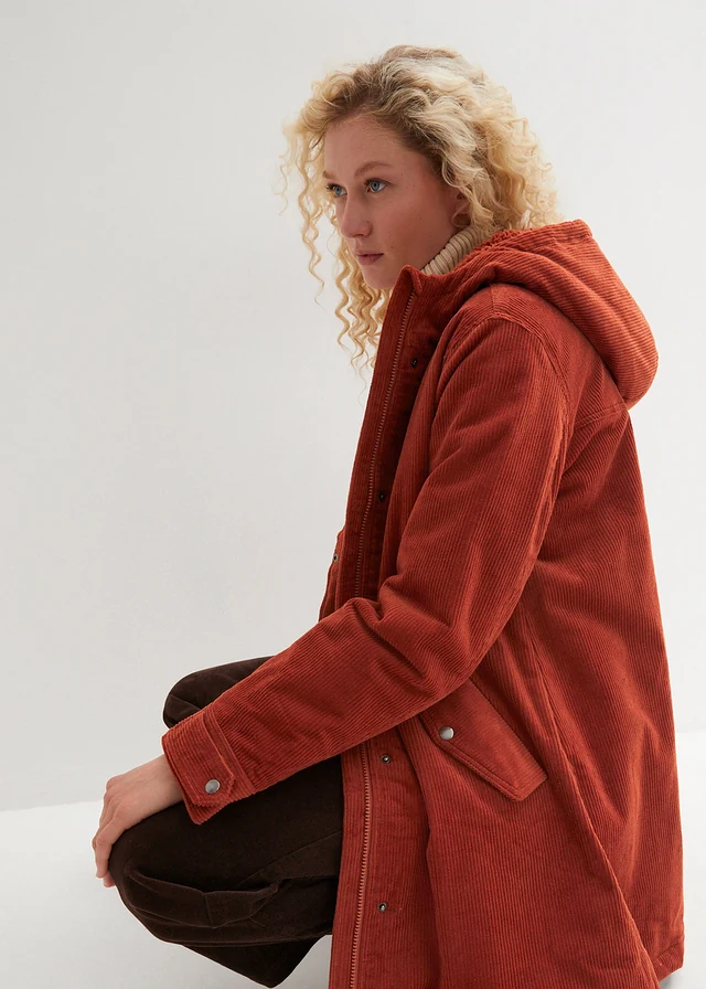Corduroy Jacket voor dames, vintage pluche gevoerd, lange mouwen, warm