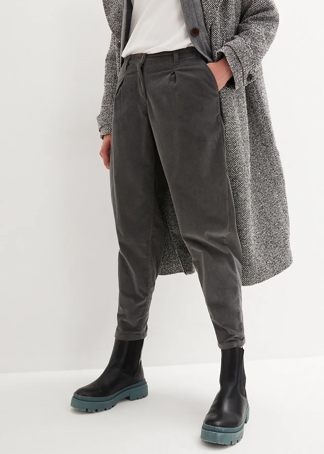 Corduroy broek met biologisch katoen, balloon fit, Kleur: donkergrijs