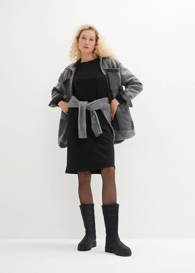Robe en molleton avec manches ballon et fente, Couleur: noir
