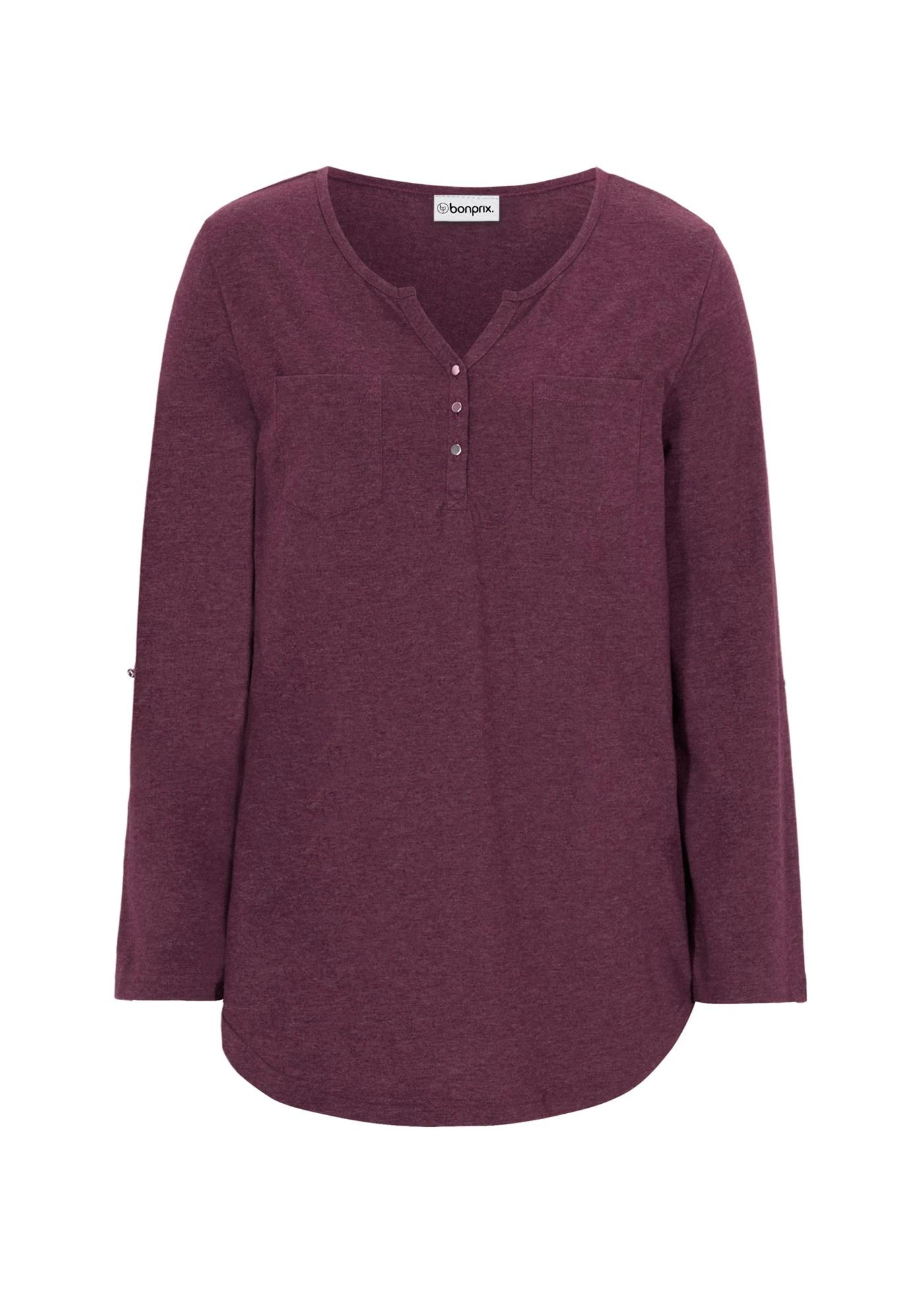 Bluză henley cu bumbac cu fentă de nasturi • mov întunecat melanj • magazin bonprix