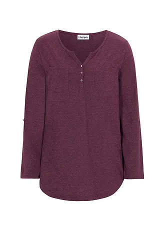 Bluză henley cu bumbac cu fentă de nasturi • mov întunecat melanj • magazin bonprix