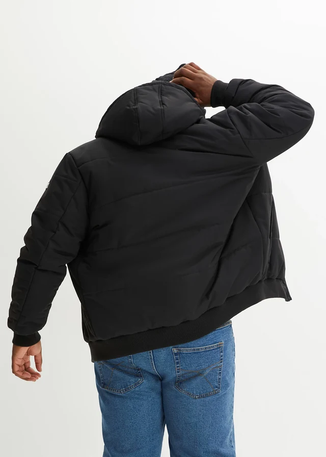 Blouson d’hiver matelassé à capuche, Couleur: noir