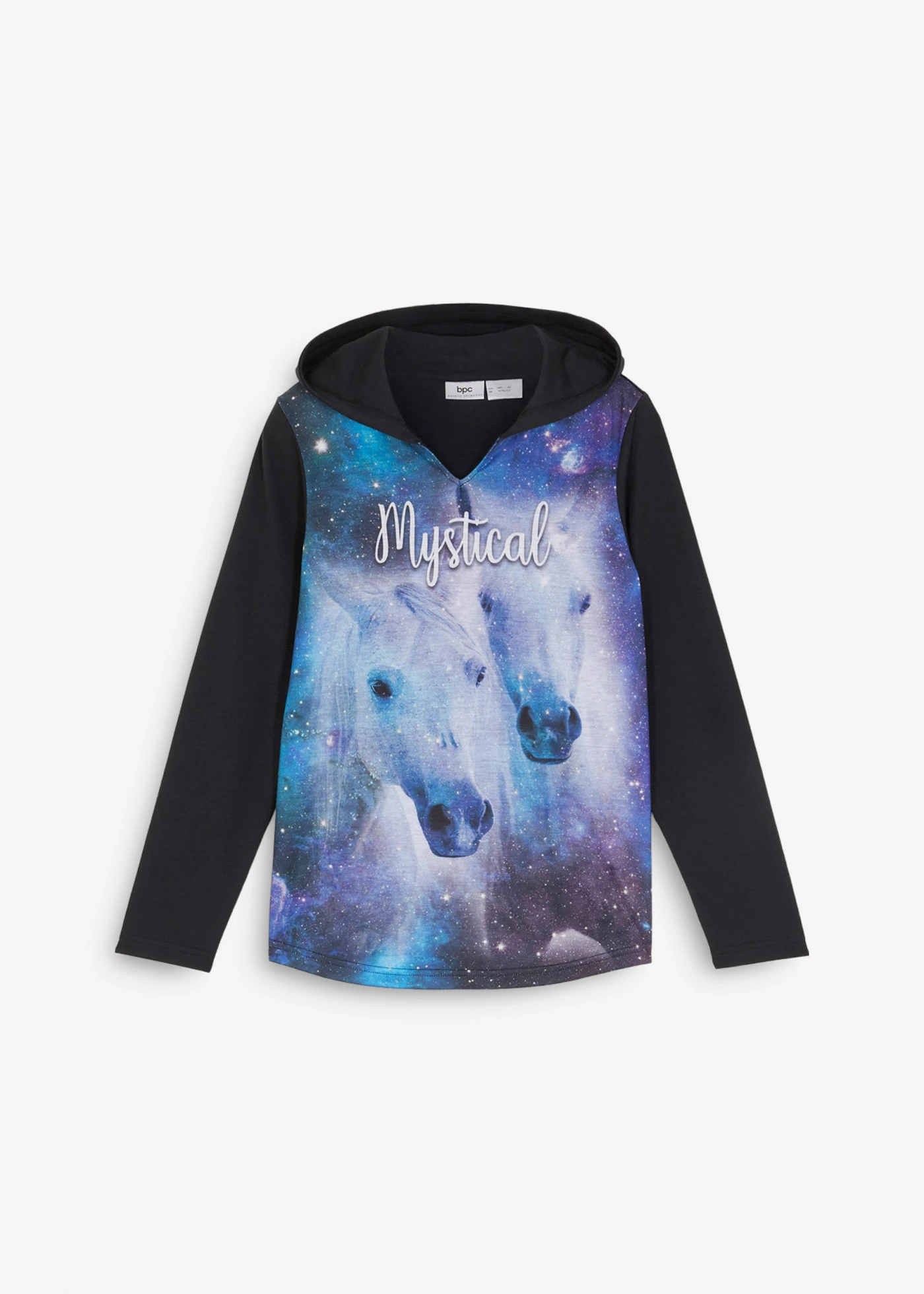 Meisjes longsleeve met capuchon en fotoprint • zwart • bonprix online shop
