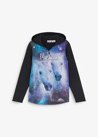 Meisjes longsleeve met capuchon en fotoprint • zwart • bonprix online shop