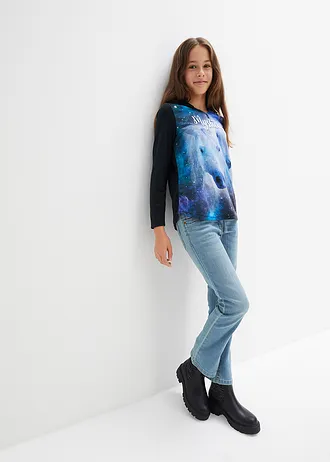 Meisjes longsleeve met capuchon en fotoprint • zwart • bonprix online shop