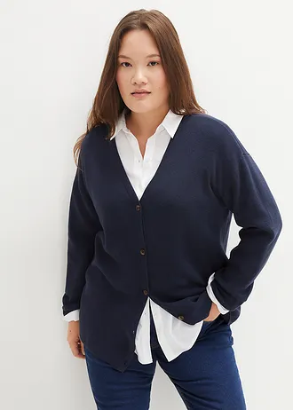 Kabátek z jemného úpletu, barva: tmavě modrá