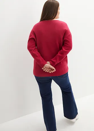 Svetr z úpletu Milano Rib s kulatým výstřihem, barva: bobulová pink