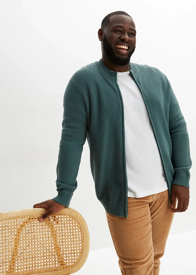 Gilet en fine maille 100% coton, Couleur: gris vert