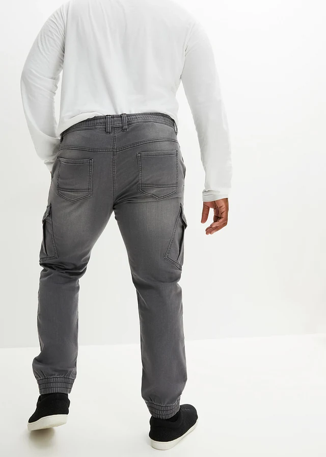 Jean jogger droit avec poches cargo, regular, Couleur: gris denim