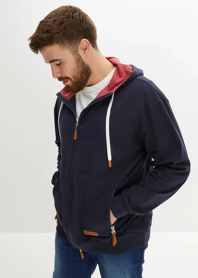Bluza rozpinana z kapturem, loose fit, z miękkiej mieszanki bawełny, kolor: ciemnoniebieski
