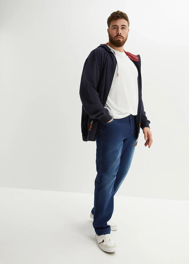 Bluza rozpinana z kapturem, loose fit, z miękkiej mieszanki bawełny, kolor: ciemnoniebieski