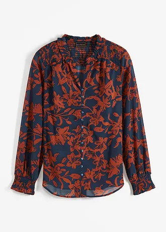 Šifonová halenka s žabičkováním • černá /červená salsa plus size • bonprix obchod