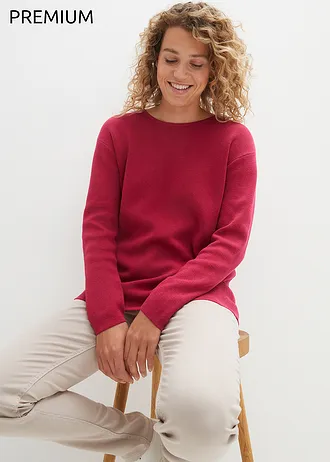 Svetr z úpletu Milano Rib s kulatým výstřihem • bobulová pink • bonprix obchod