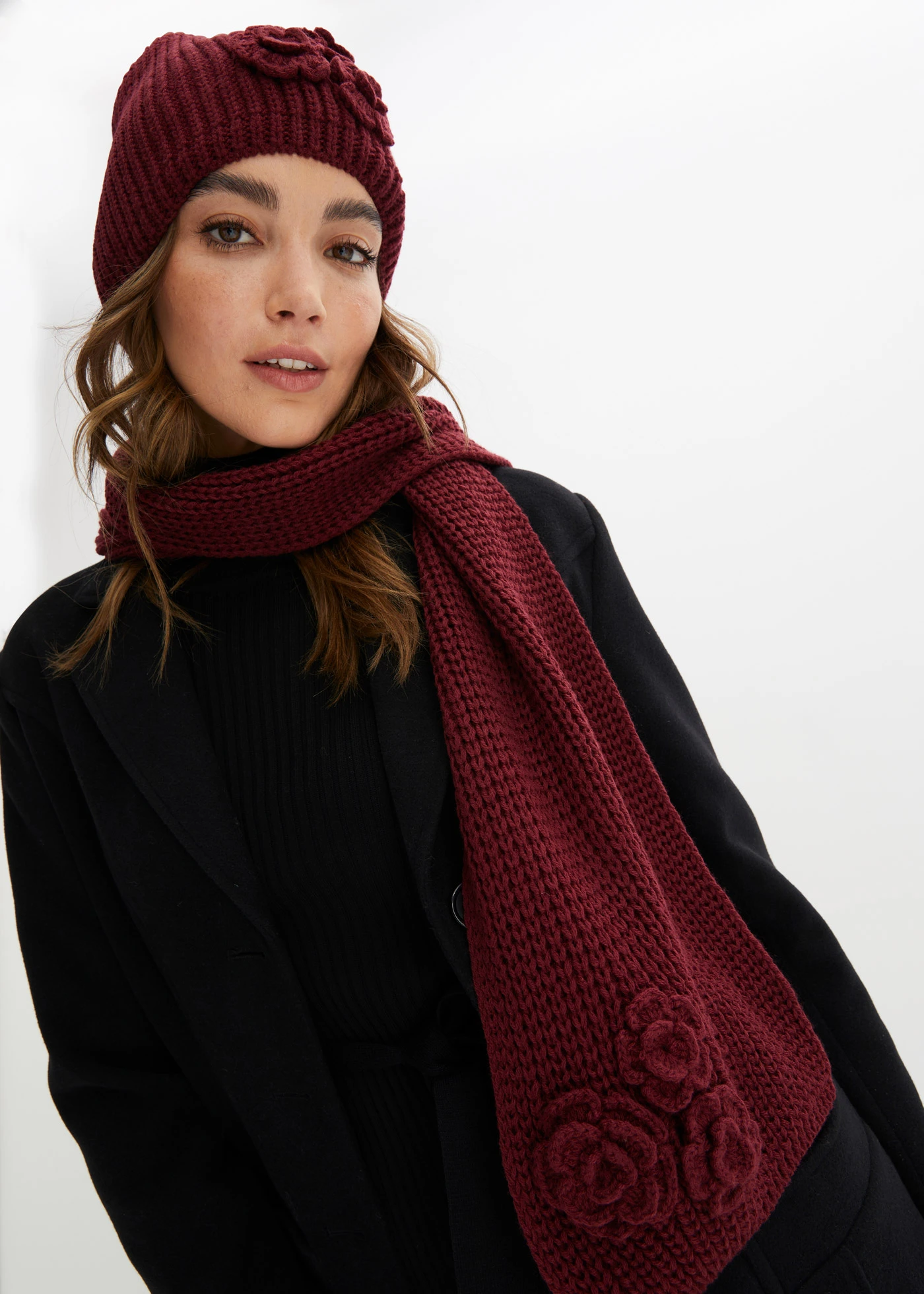 Şal şi căciulă (set/2piese) • roșu arțar • magazin bonprix