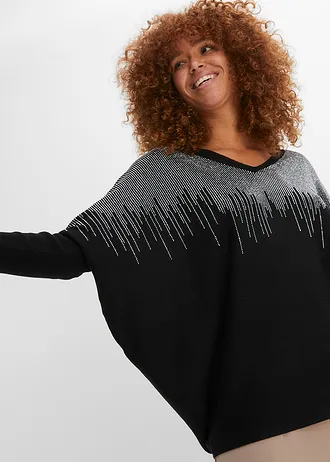 Pull en fine maille avec strass • noir • Boutique bonprix