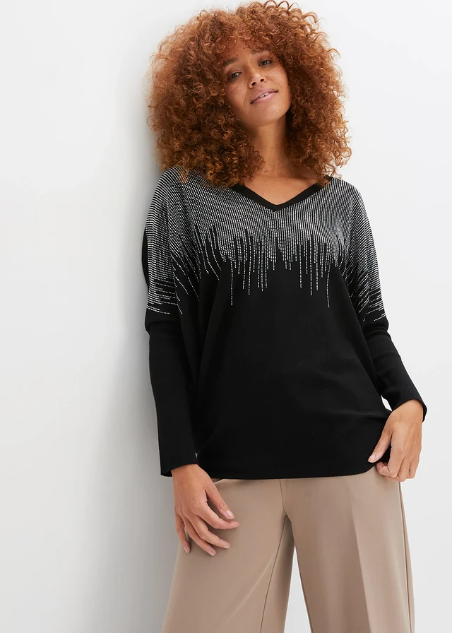 Trui met strass, Kleur: zwart