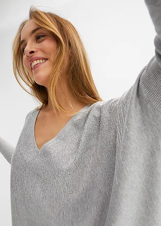 Trui met strass • lichtgrijs gemêleerd • bonprix online shop