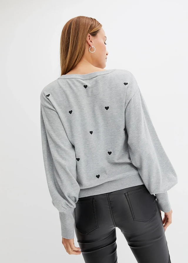 Pull en fine maille, Couleur: gris chiné