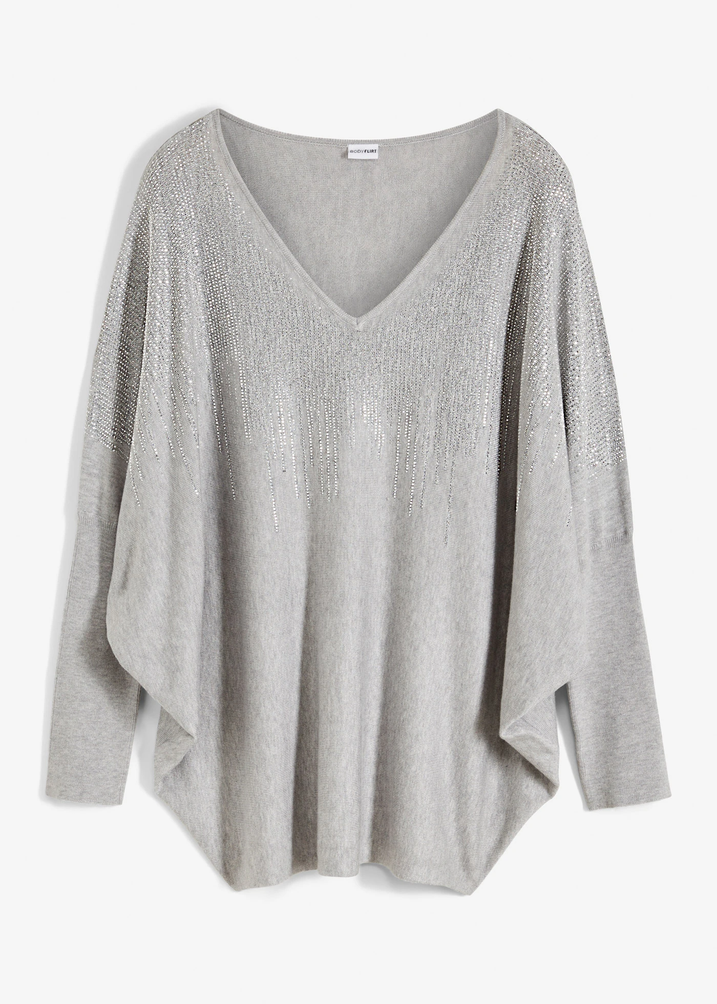 Pull en fine maille avec strass • gris clair chiné • Boutique bonprix