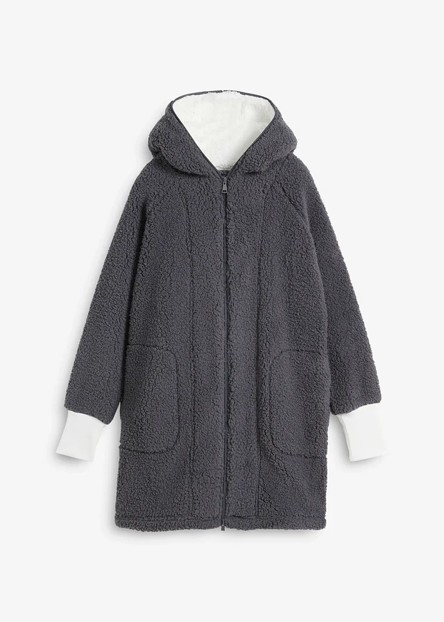 Veste en sherpa, Couleur: gris ardoise
