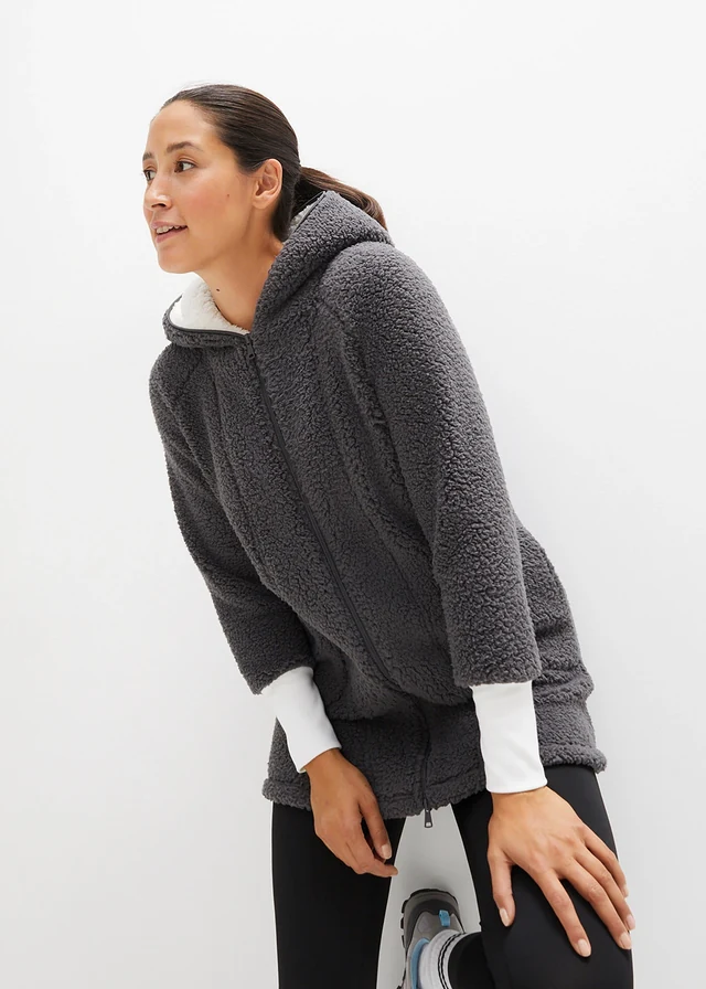 Teddy fleece vest, oversized, Kleur: leisteengrijs
