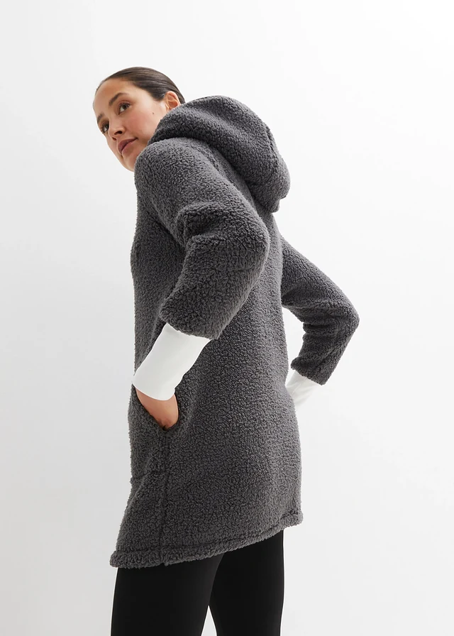 Teddy fleece vest, oversized, Kleur: leisteengrijs
