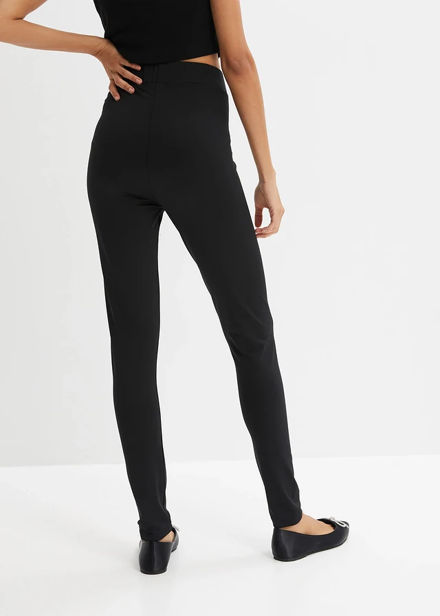Legging thermique taille haute à large ceinture élastiquée, Couleur: noir