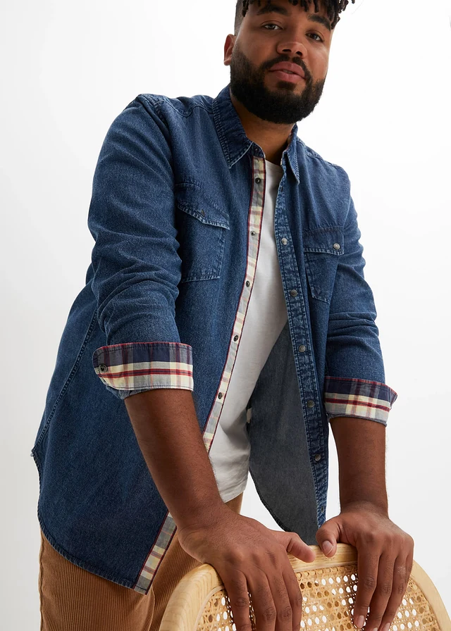 Chemise en jean 100% coton, Couleur: bleu denim
