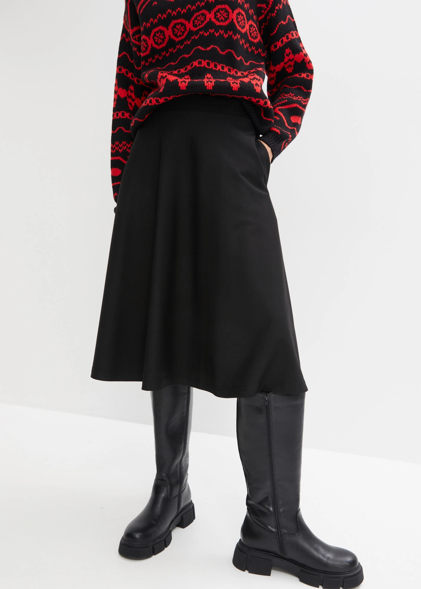 Midi sukně ze směsi s viskózou, délka pod kolena • černá • bonprix obchod