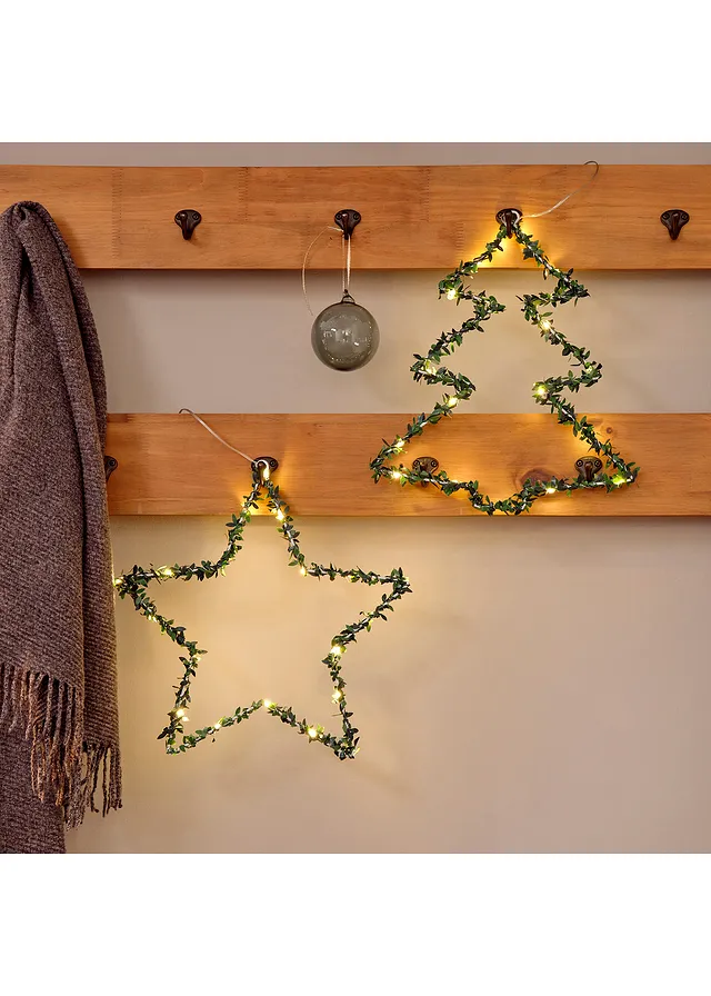 Set decor Crăciun cu LED, formă de brăduţ şi stea (2piese)