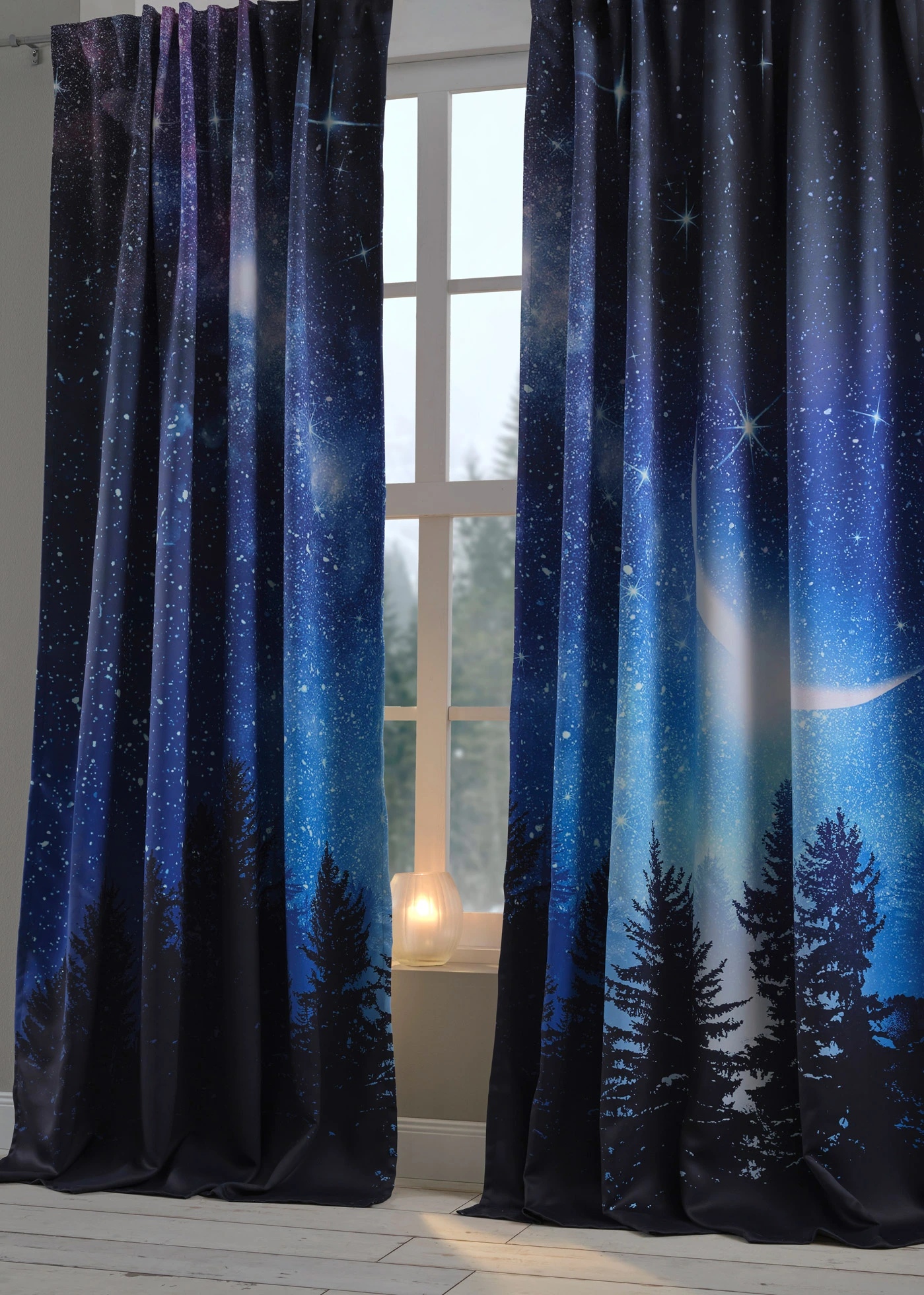 Rideaux obscurcissants motif ciel étoilé (2 pces) • bleu foncé • Boutique bonprix