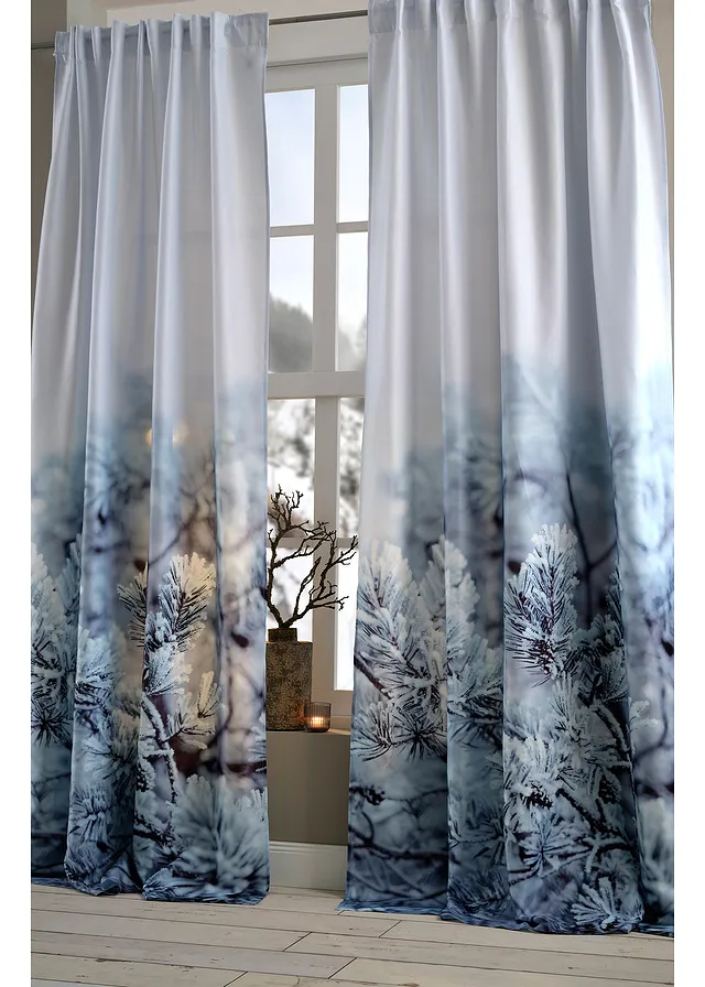 Draperie cu print de iarnă, poliester reciclat (1buc.)