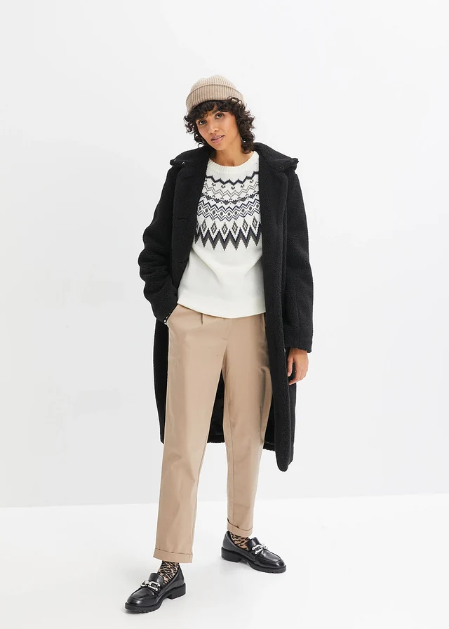 Manteau en sherpa avec capuche et poches, Couleur: noir