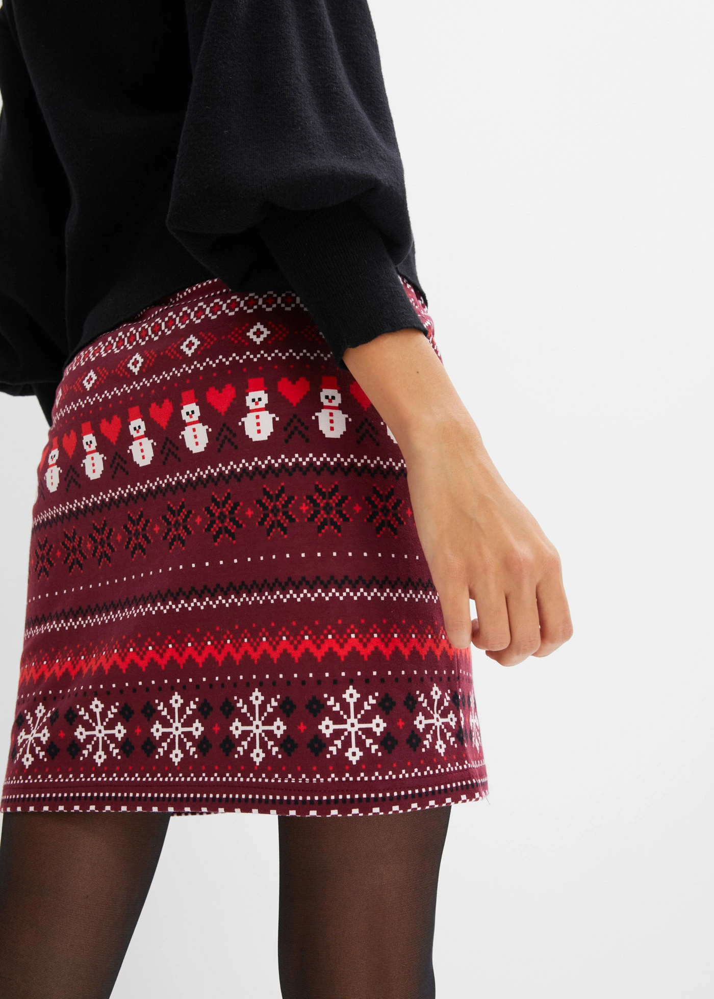 Jupe en coton extensible à imprimé norvégien • rouge érable-fraise-noir-écru norvégien • Boutique bonprix