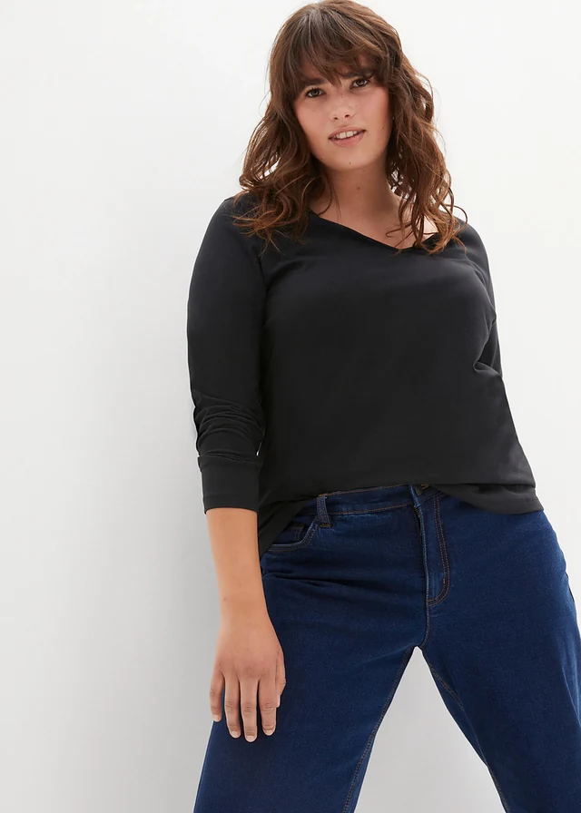 Longsleeve met V-hals (set van 2), Kleur: 2x zwart
