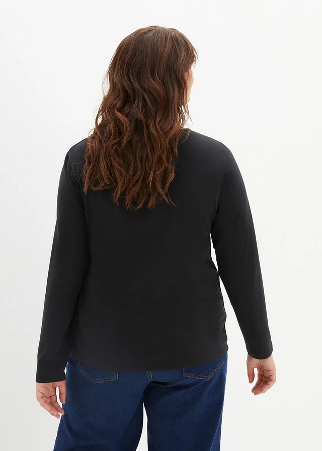 Longsleeve met V-hals (set van 2), Kleur: 2x zwart