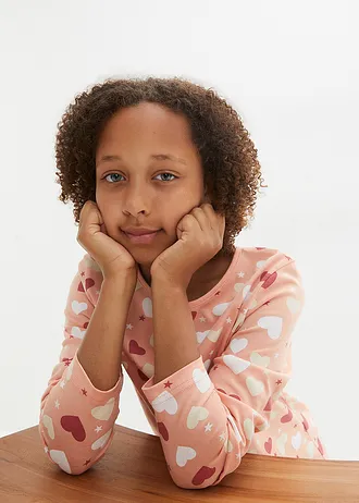 Dívčí tričko s dlouhým rukávem, z čisté organické bavlny (3 ks v balení) • přírodní melír+světle korálová • bonprix obchod