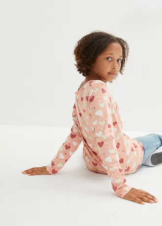 Dívčí tričko s dlouhým rukávem, z čisté organické bavlny (3 ks v balení) • přírodní melír+světle korálová • bonprix obchod