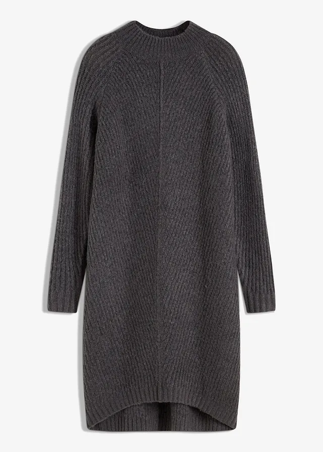 Pletené šaty s prodlouženým zadním dílem • antracitový melír • bonprix obchod