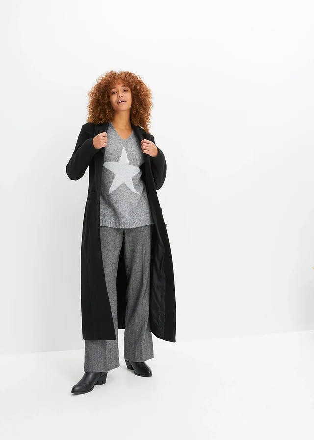 Pull motif étoile, Couleur: gris chiné