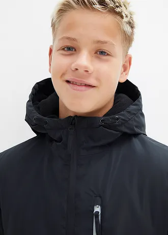 Waterdichte winterjas in colourblocking met capuchon • zwart-zilvergrijs • bonprix online shop