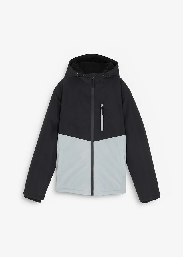 Parka d’hiver imperméable à capuche, style color block • noir-gris argent • Boutique bonprix